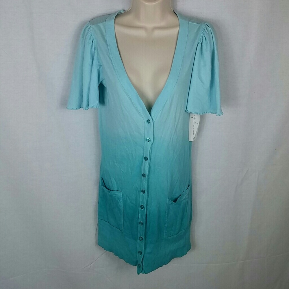 Cotton‎ knit teal ombre knit cardigan top small
